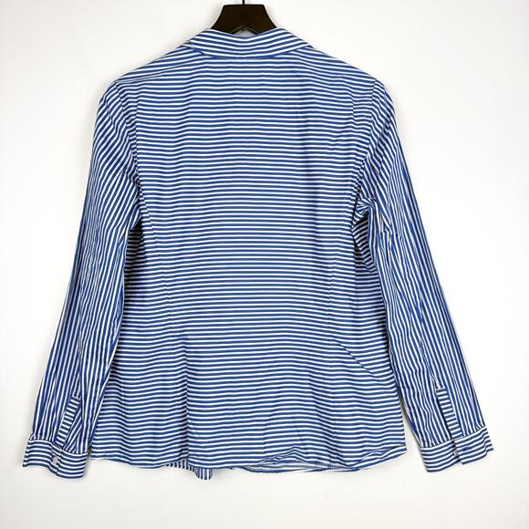 Lafayette 148 New York Blue White Stripe Button Up Shirt Cotton - Size 14 - Picture 7 of 10